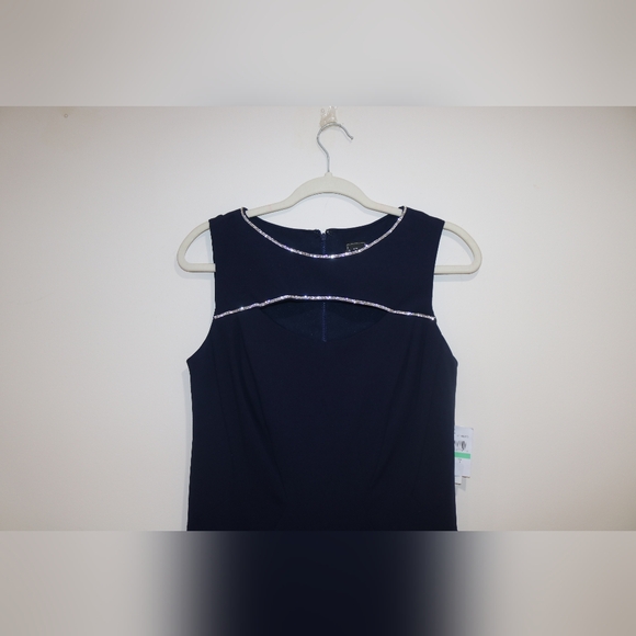 Cut Out Embellished Zippered Lined Sleeveless Round Neck Full-Length (Navy) - Picture 3 of 13
